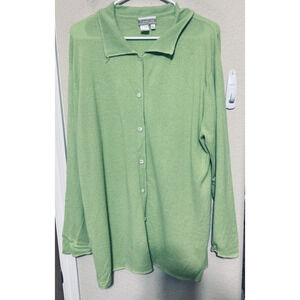 Coldwater Creek Lime Green cashmere Button cardigan Sz L spring soft knit FLAW